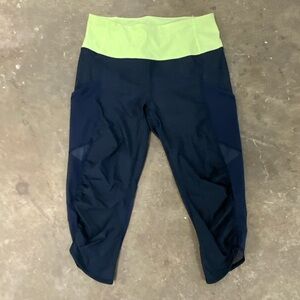 Lululemon Water Sea Me Run Crop Deep Navy Clear Mint Sheer Swim Fabric Women’s 4